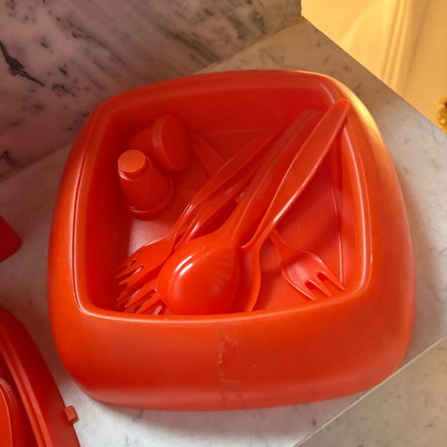 Picnic set used with reusable plates, cups and forks