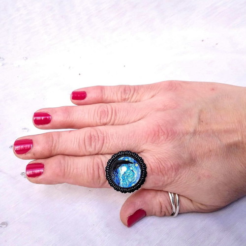 Starry Night Cabochon Ring Vincent Van Gogh Stainless Steel