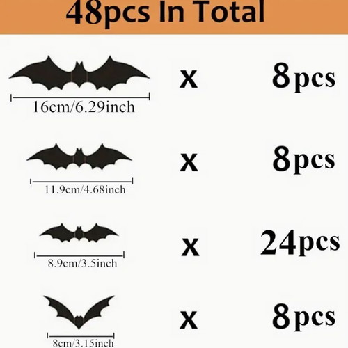 Wall bats pack of 48, new, 4 sizes for Halloween decor