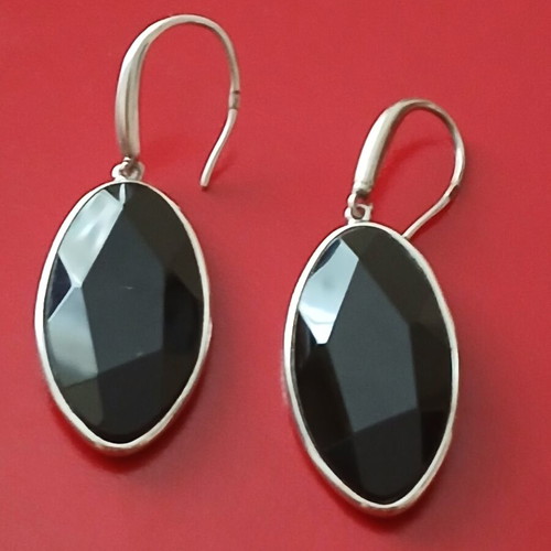 Earrings 5 cm silver 925 and obsidian A quality like new