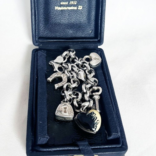 Vintage silver 925 bracelet with charms and ceramic heart used