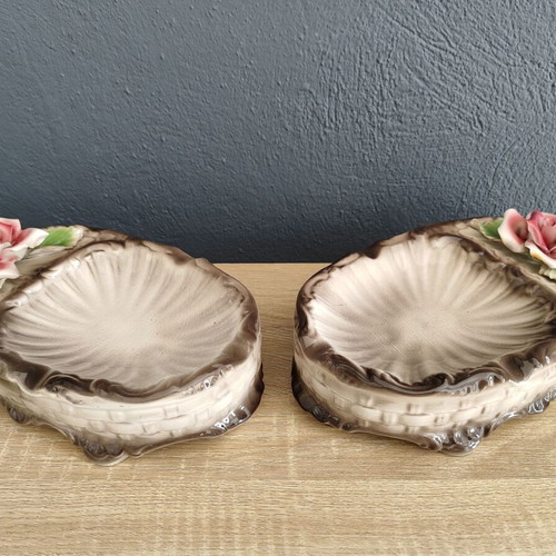 Vintage Capodimonte porcelain decorative ashtrays with roses, used