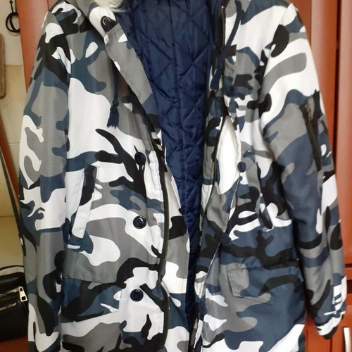 Women's jacket military style with fur hood like new