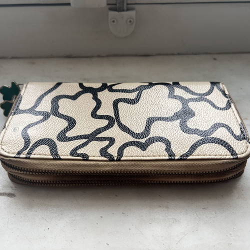 Tous Large Zip Around Wallet used, floral print, black and cream