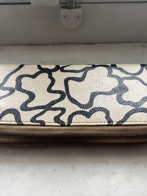 Tous Large Zip Around Wallet used, floral print, black and cream