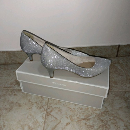 Tamaris pumps new, silver, size 37, 6cm heel height