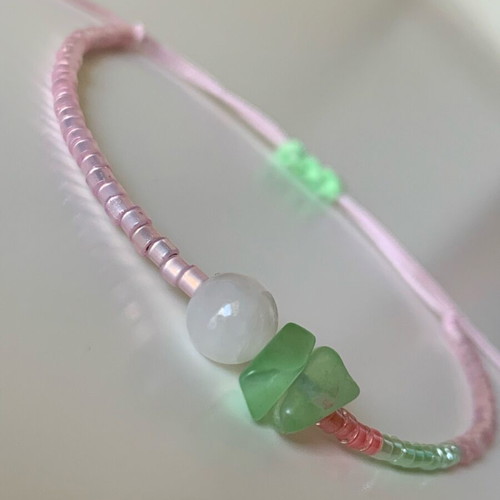 Handmade adjustable bracelet with Nephrite and Cat Eye stones new