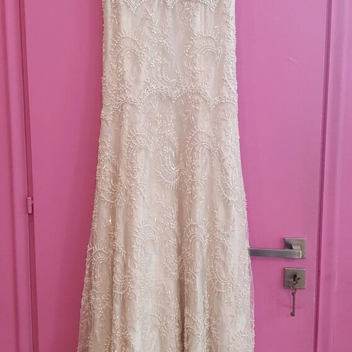 Vintage wedding dress with Chantilly lace from France new, white, sizes S M L