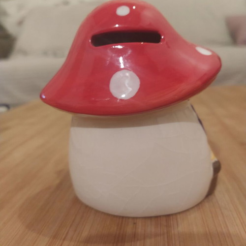 Mushroom Smurf Piggy Bank like new, ceramic