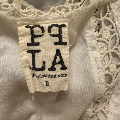 PPLA White Boho Tunic Blouse with Lace and Open Shoulders, Like New