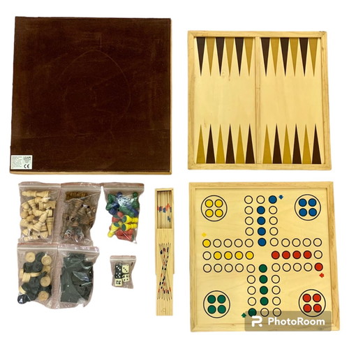 Philos wooden board game set used with chess, backgammon, tic-tac-toe