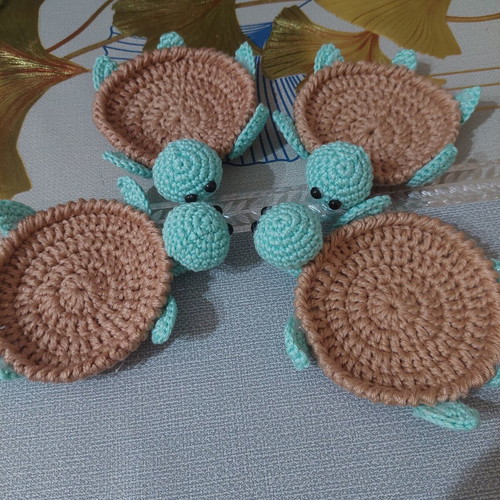Handmade Turtle Coasters Set of 4, 100% Cotton Yarn