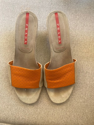 Prada mule sandals, size 39, grey and orange