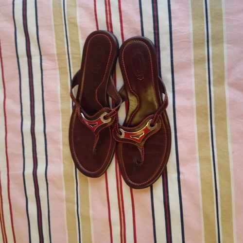 Tod's Malibu Keeper vintage women's leather sandals like new, brown and red