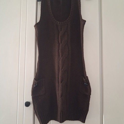 Brown knitted sleeveless dress with pockets like new, size S