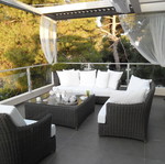 Three-seater sofa and square coffee table, like new, gray