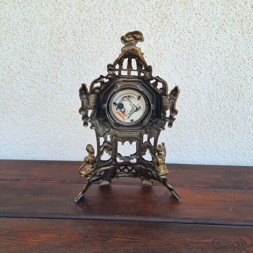 Bronze Mantle Clock Garniture Set used, Baroque style