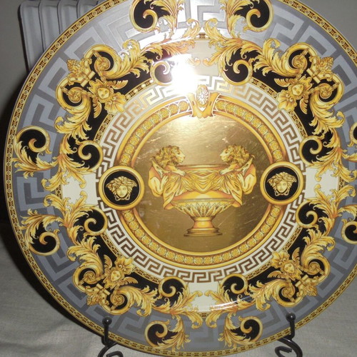 Versace Prestige Gala gold-plated serving platter used 33cm in box