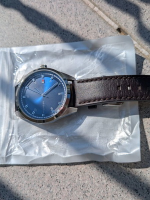 Tommy Hilfiger men's leather watch with blue sunray dial