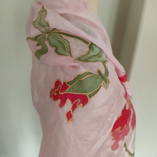 Ideen silk scarf 170x45 pink multicolor like new