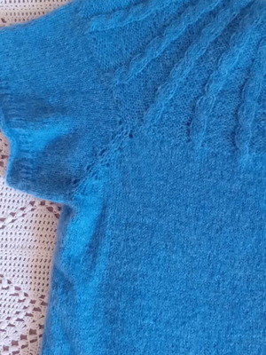 Handmade short-sleeve blouse blue 50% mohair new