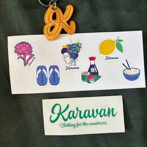 Karavan keychain with collectible stickers new, colorful