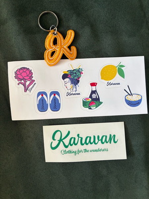 Karavan keychain with collectible stickers new, colorful