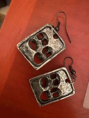 Handmade earrings with comedy and tragedy masks, new, gray and silver
