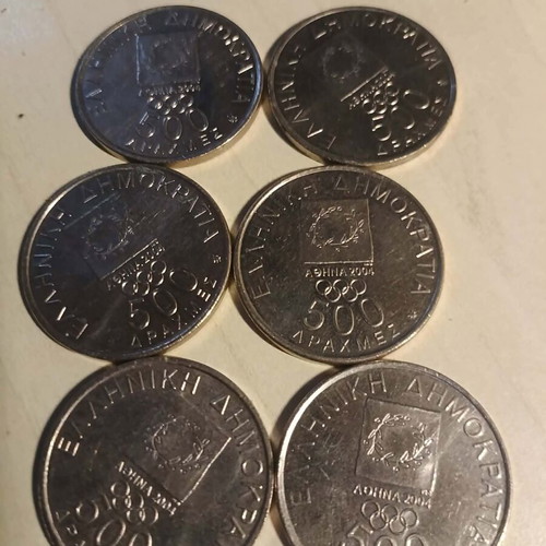 Complete set of 6 Greek 500 drachma coins 2000 Olympic Games