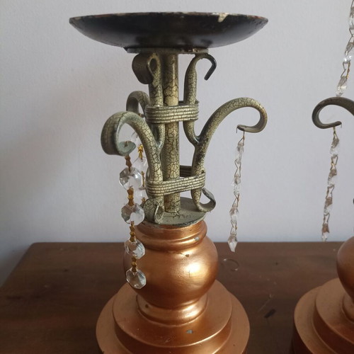 Antique metal candlesticks, set of 2, 36 and 24 cm height
