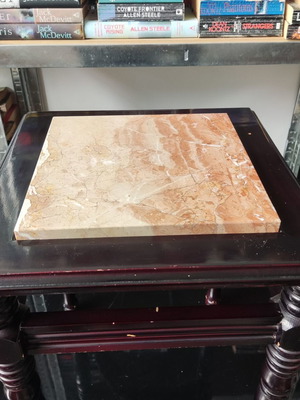 Small wooden square table with marble base like new