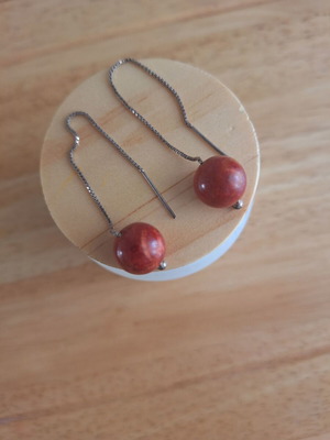 Silver long earrings used with coral sponge beads