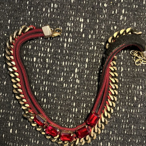 Gothic Glam Statement Choker Necklace with Red Stones and Gold Chain like new