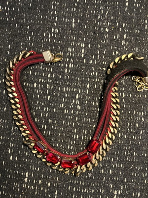 Gothic Glam Statement Choker Necklace with Red Stones and Gold Chain like new