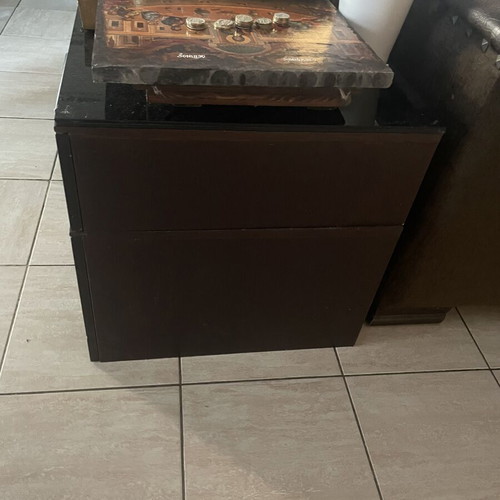 Furniture with drawers used, set of 2 with black glass top