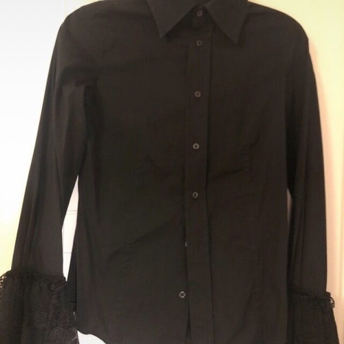 Pinko women's black shirt size 10 M with lace and ribbons like new