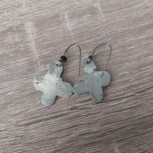 Handmade butterfly earrings, pink and silver