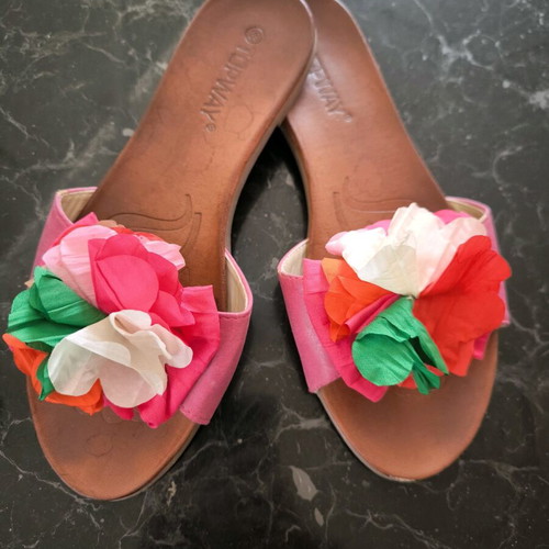 Topway floral sandals like new, leather, size 39, red multicolor