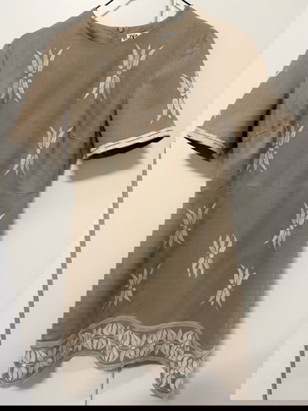 Zara Λινό , Μίνι Φόρεμα με Κέντημα.