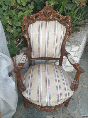 Armchairs made of solid walnut with durable fabric, new, set of two