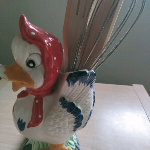 Vintage ceramic holder (duck design) like new for wooden spoon, fork and metal whisk
