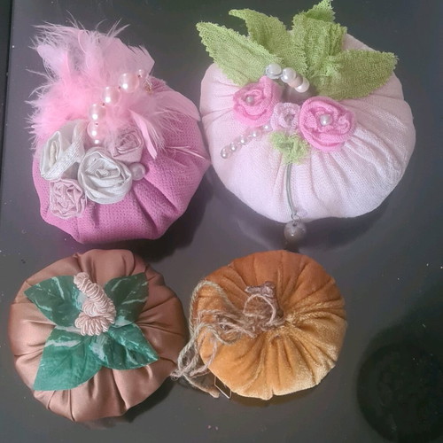 Decorative handmade fabric pumpkins set of 4 like new