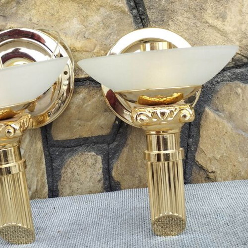 Brass gilded wall lights new, pair