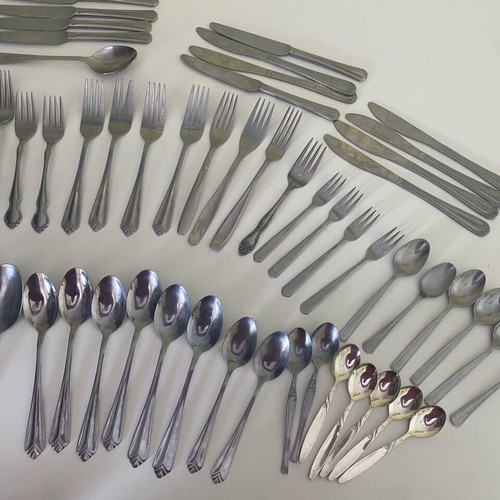 Cutlery used, pack of 75 pieces, vintage and everyday designs