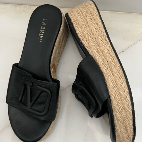 Labrini leather espadrille slippers size 37 like new, black