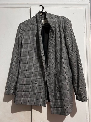 Καρό blazer Stradivarius μέγεθος L σαν καινούργιο, γκρι/μαύρο
