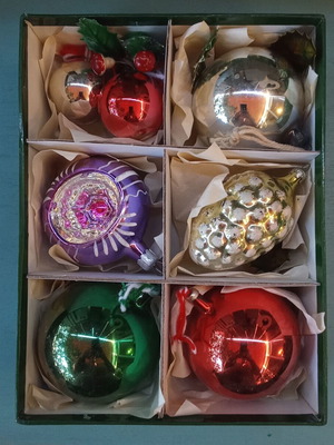 Vintage Christmas glass baubles set