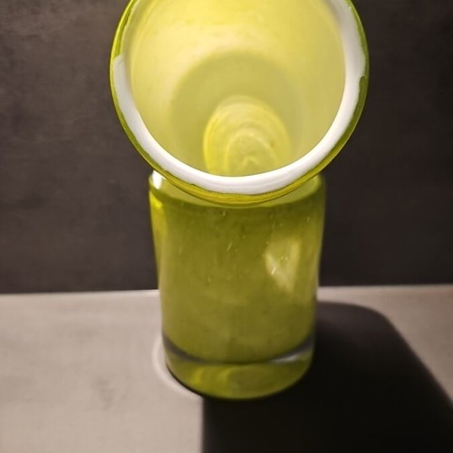 Set of 2 solid glass lime green candle holders