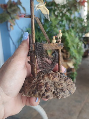 Vintage sea-themed decoration handmade from metal and cork used
