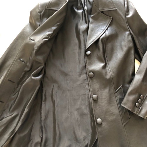 Outerwear jacket used, black faux leather, size 42 small, slim fit